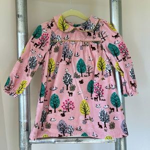 Baby Boden Woodland Animals Collar Corduroy Dress with Gold Trim - Size 18-24M